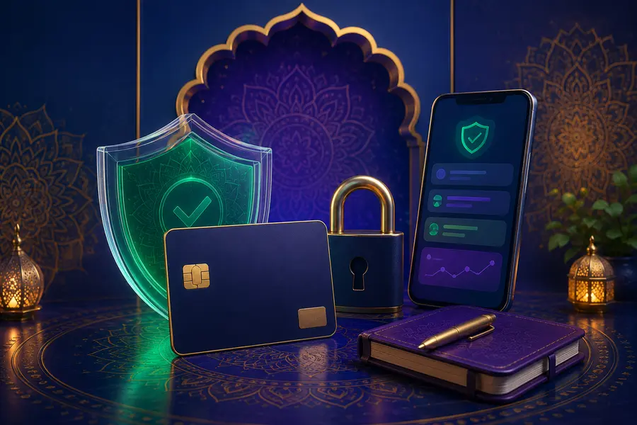 Account and payment security shield illustration